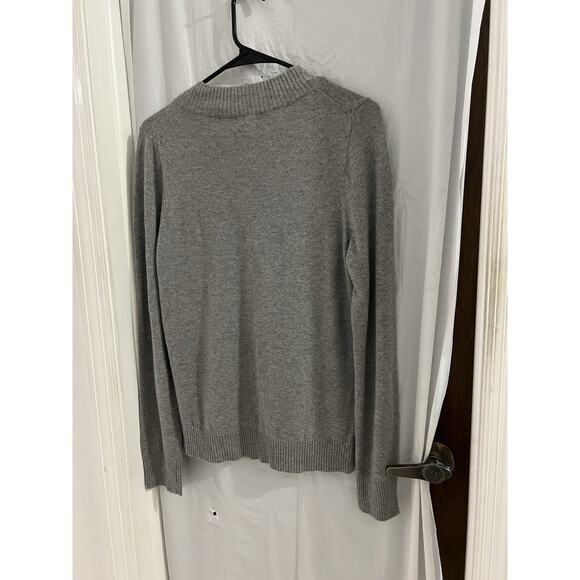 J Crew Factory Gray 1/2 Button Gray Cashmere Wool Blend Sweater Big Buttons Sz L - Picture 5 of 5